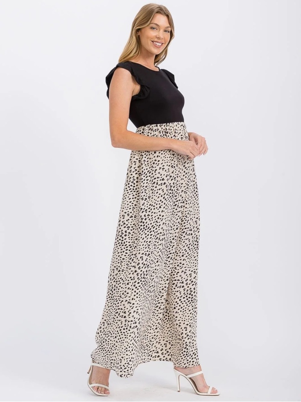 Women’s Black & Cream Printed Maxi Skirt